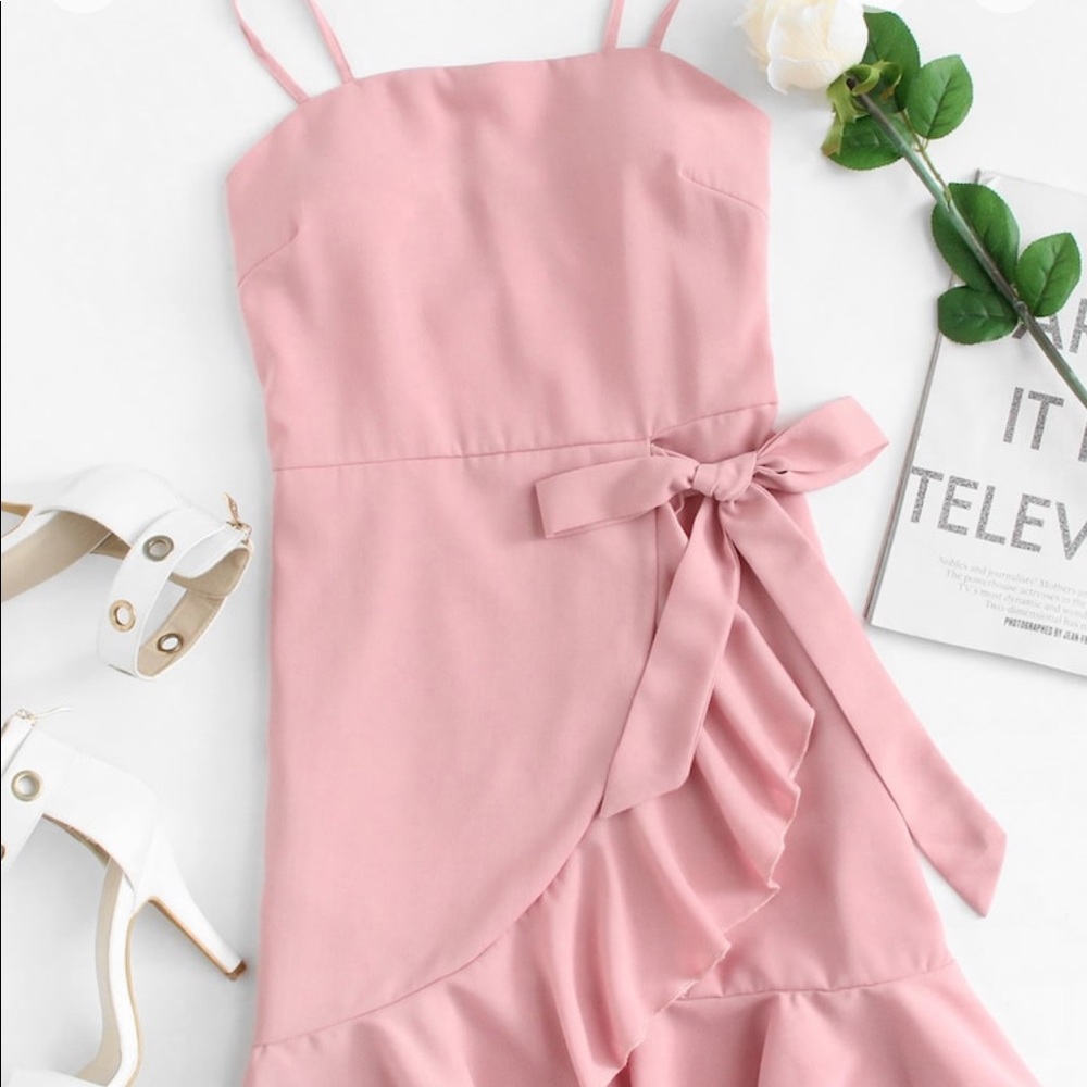Pink ruffle cocktail dress